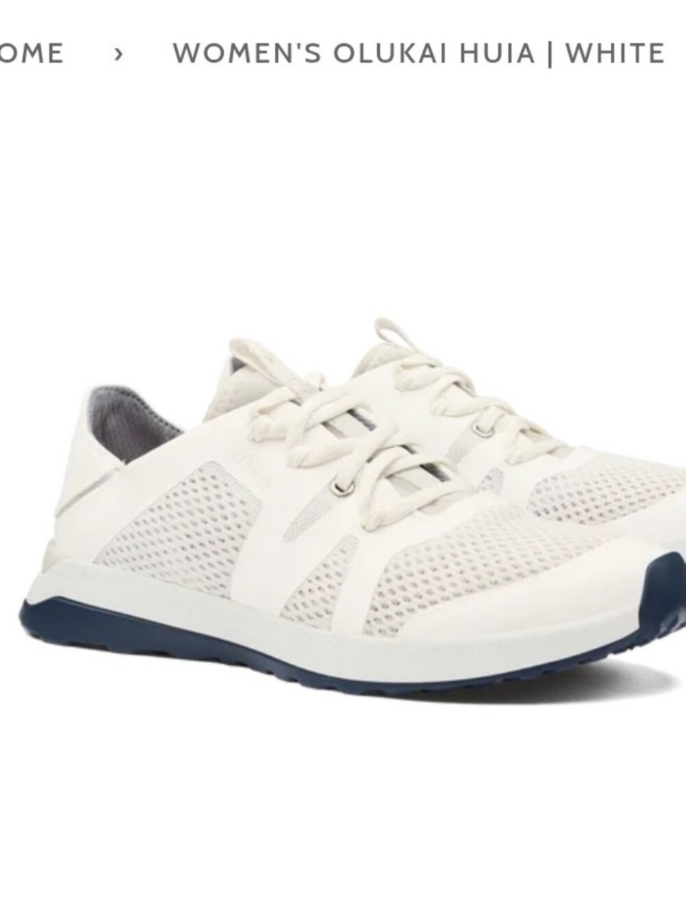 OluKai Huia Women's White Mesh Lace-Up Sneaker with Navy Sole